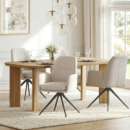 1 Draaibare Eetkamerstoelen 360° van Linnen met Armleuningen, Hoge Rugleuning en Dikke Gevulde Zitting, Beige