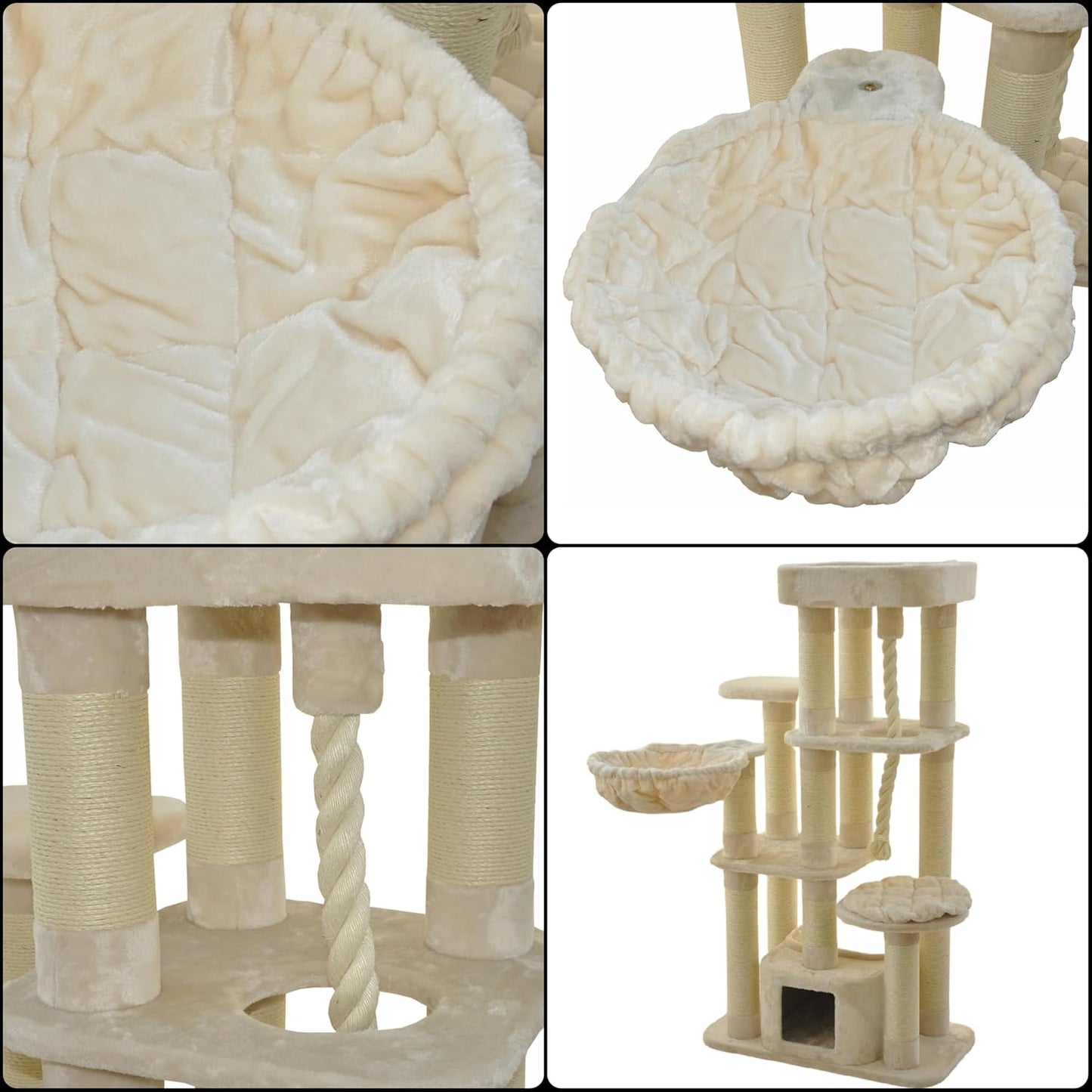 Krabpaal – Krabboom – Kattenboom – Kattenkrabpaal – Kattenmeubel – Extra Groot Ligvlak – Robuust Sisal & Hout – 158 x 85 x 49 cm – Beige