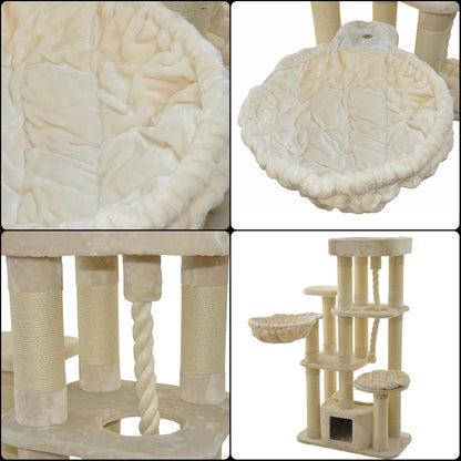 Krabpaal – Krabboom – Kattenboom – Kattenkrabpaal – Kattenmeubel – Extra Groot Ligvlak – Robuust Sisal & Hout – 158 x 85 x 49 cm – Beige