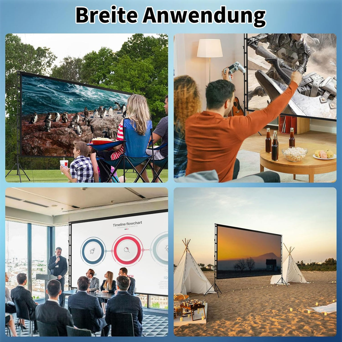 Beamerscherm met standaard, 150 inch draagbaar, voor binnen en buiten