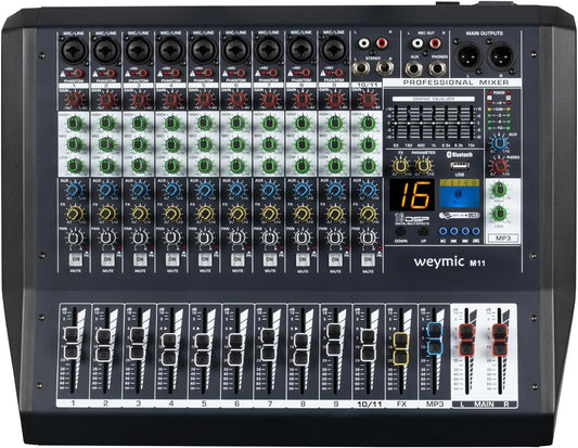 M Professional Mixer/w 16 DSP Effect/w Graphic Equalizer for Recording DJ Stage Karaoke Music Application w/USB XLR Microphone Jack, 48V Power (M11)