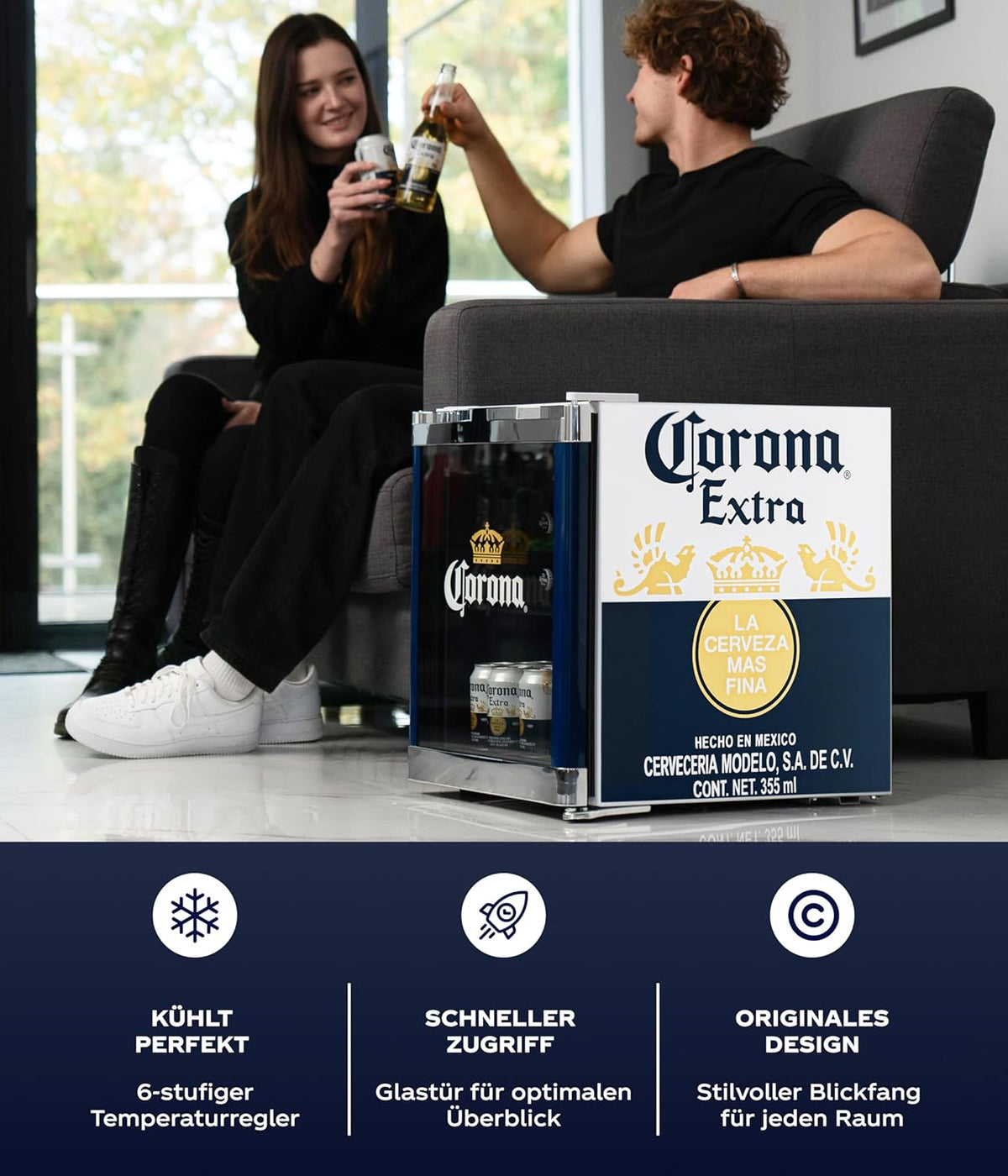 Corona Koelkast – Drankkoeler – Flessenkoelkast – Bierkoelkast – Mini Koelkast – 48 Liter Inhoud – Glazen Deur Met 4 Verstelbare Legplanken