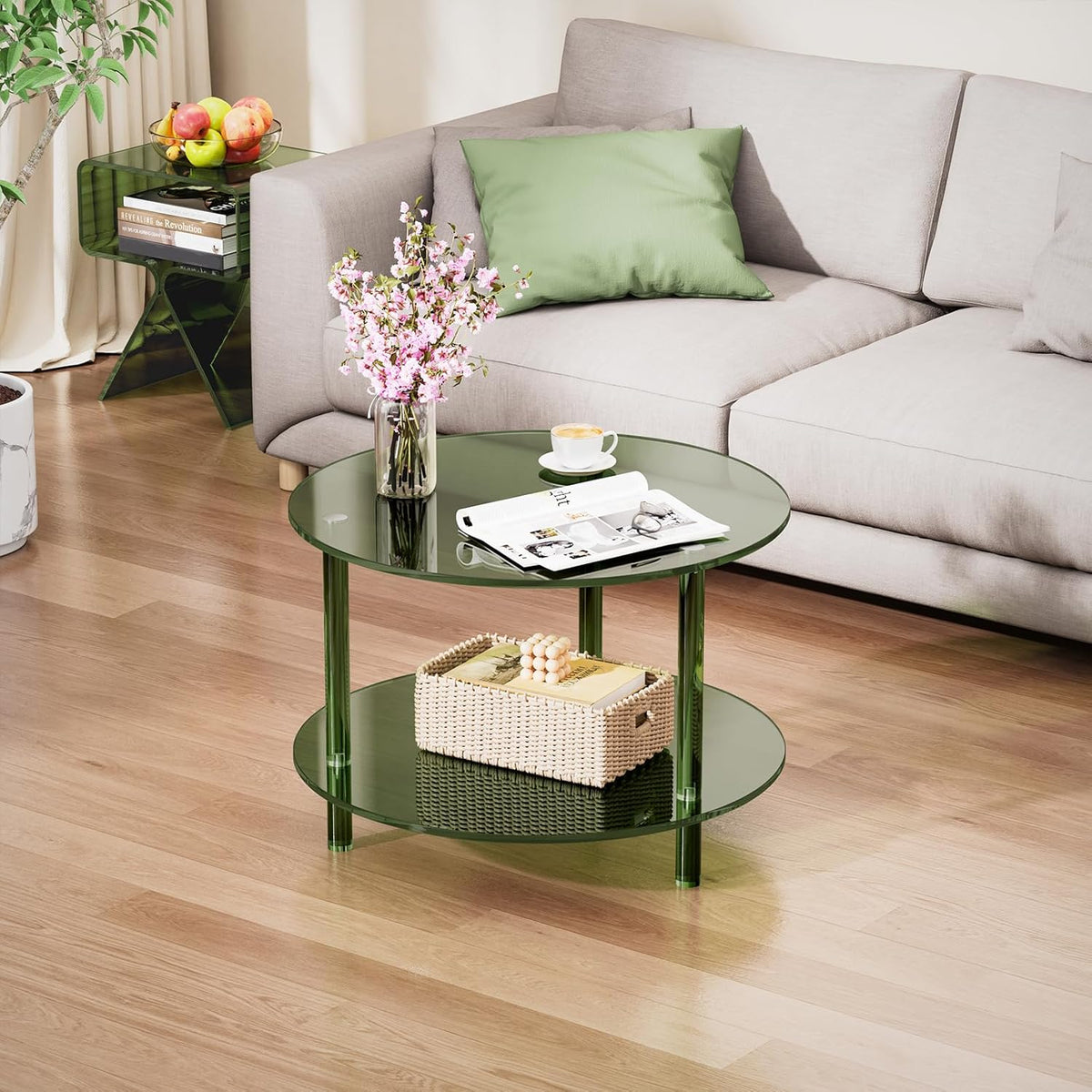 Acrylic Coffee Table, Small Round Modern Coffee Table for Living Room (Green)