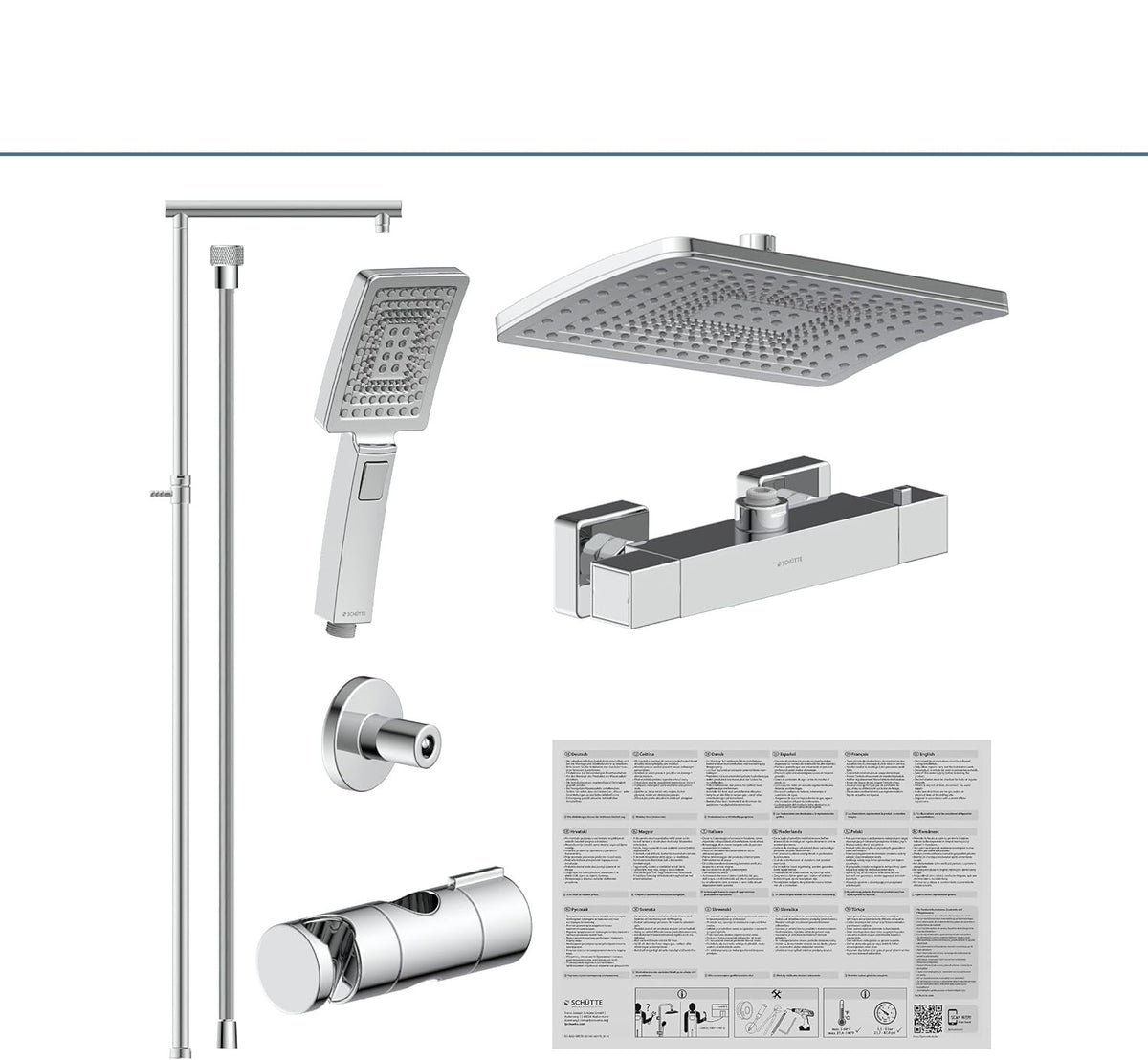 Douchesysteem – Doucheset – Douchezuil – Douchepaneel – Regendouche – Thermostaatkraan – Grote Regendouche 32x20 cm – Verstelbare Handdouche – Waterbesparend – Chroom