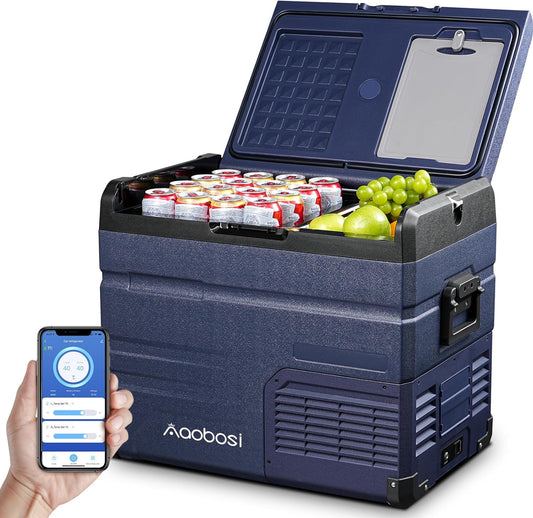 AAOBOSI 47 liter compressor-koelbox, dual zone, koelbox auto met wifi-app-besturing USB-aansluiting, 12/24 V en 100-240 V koelbox tot -20 °C, voor auto, vrachtwagen, boot, camper, camping