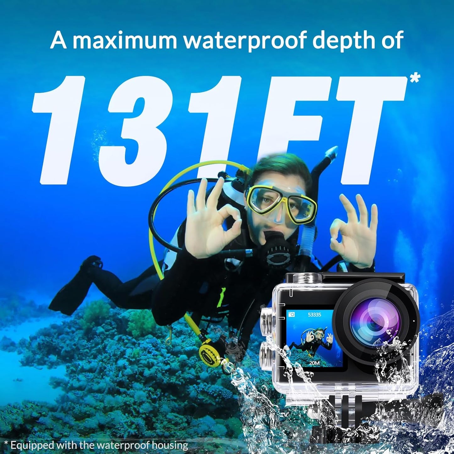 icefox Action Cam 4K onderwatercamera, waterdicht, 40 m, Ultra HD, 20 MP, camera, 170 graden, ultra-groothoek, wifi-camcorder, EIS-stabilisatie, met dual 1350 mAh accu