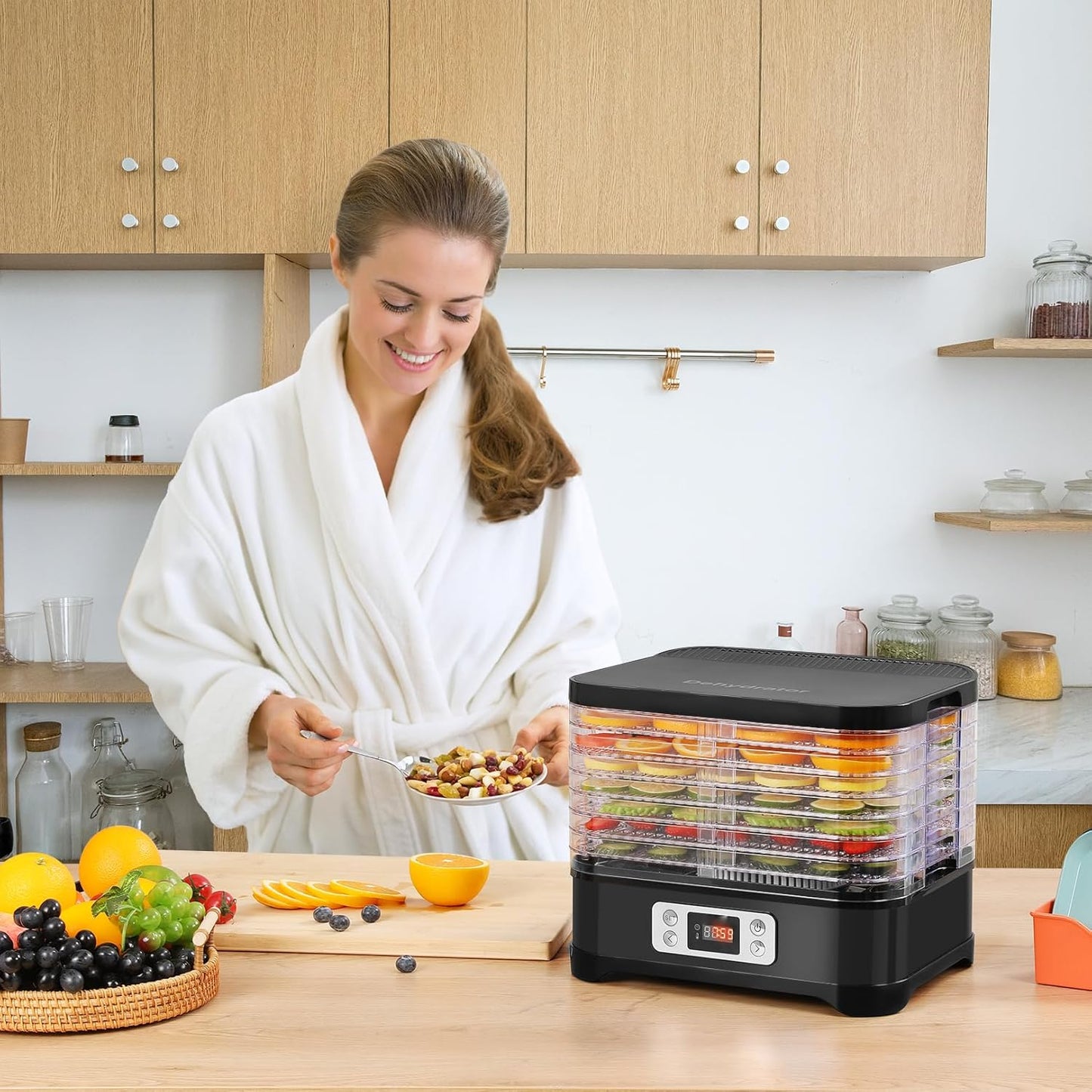 Droogautomaat roestvrij staal, 400 W, droger voor fruit, vlees en kruiden, incl. 8 x droogniveaus, droogfolie en droogrooster, dehydrator met temperatuurregelaar 35-70 °C