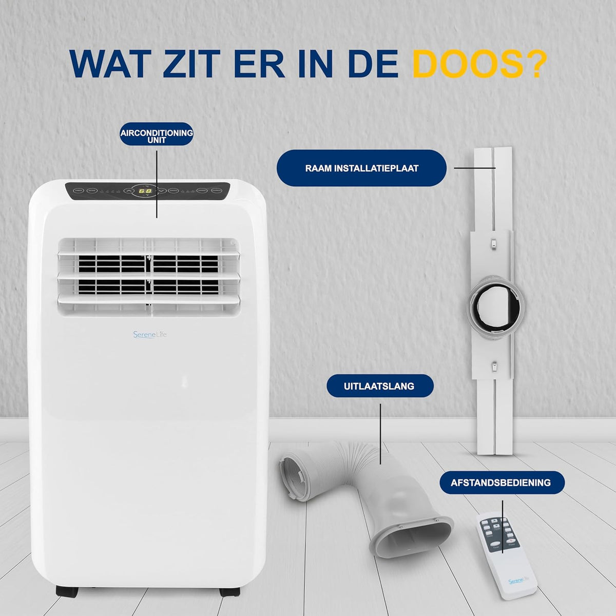 Mobiele Airconditioner – Draagbare Airco – Mobiele Airco – Verplaatsbare Airco – Airco – Wit – 4-In-1 Koelen, Verwarmen, Ventileren & Ontvochtigen – Inclusief Raammontage Uitlaatkit
