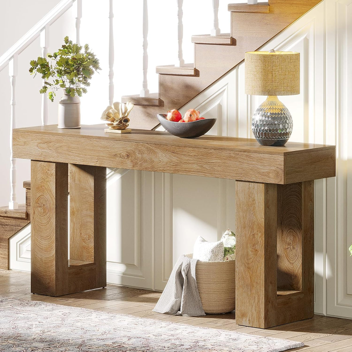 Tribesigns Narrow Console Table, 160 cm, Country Style, Sofa Table for Behind the Sofa, Natural Wood Look, Narrow Side Table for Hallway, Living Room and Entrance
