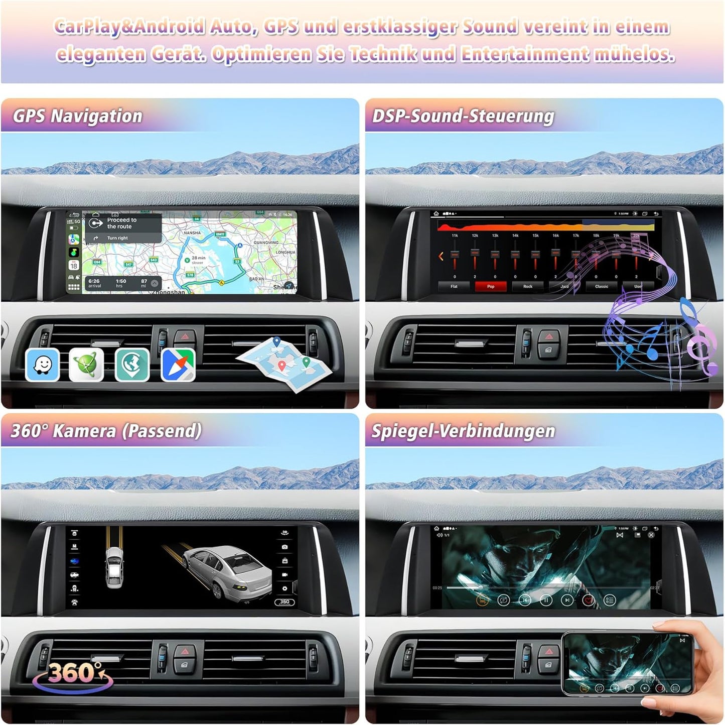 Android 14 autoradio met 10,25 inch touchscreen voor BMW 5-serie F10/F11 (2010-2012) – draadloos CarPlay/Android Auto, OEM-onderdelen, IPS HD-scherm, GPS, Mirror Link, alleen CIC-systeem