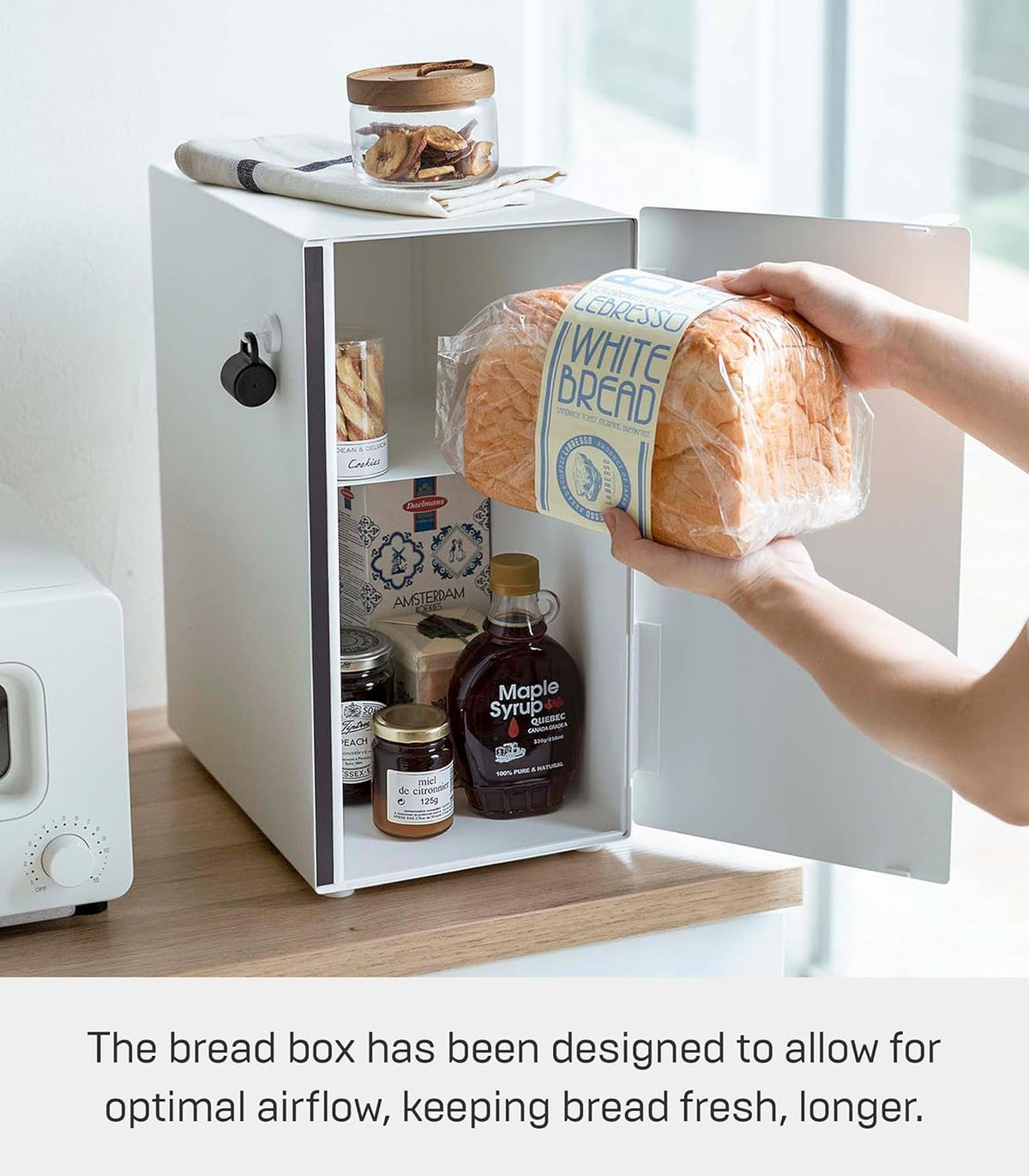 Yamazaki 5682 TOSCA Bread Case Tall, white, Steel/Wood, 22 x 36 x 41 cm