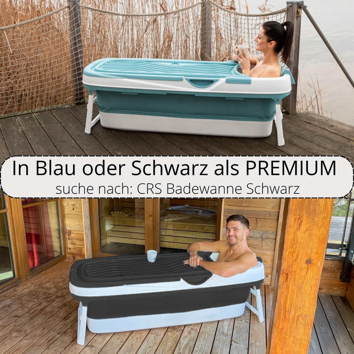 CRS Opvouwbare badkuip voor volwassenen, inklapbaar mobiel bad, ideaal voor kleine badkamers, draagbaar bad om neer te zetten, 158 x 62 x 52 cm, blauw