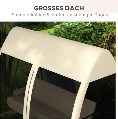 Outsuuny 2 in 1 Hollywoodschaukel mit Liegefunktion 3-Sitzer Gartenschaukel mit Baldachin, Mückennetz, Schaukelbank belast bis 300 kg, Gartenliege für Garten, Terrasse, 240 x 140 x 197 cm, Kaffee - QUORE