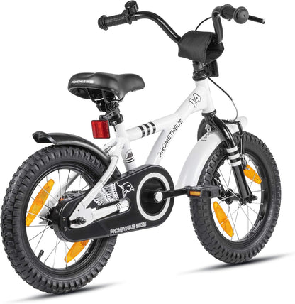 PROMETHEUS BICYCLES kinderfiets 14 inch fiets jongens meisjes van 4 jaar oude met zijwieltjes terugtraprem in wit BMX