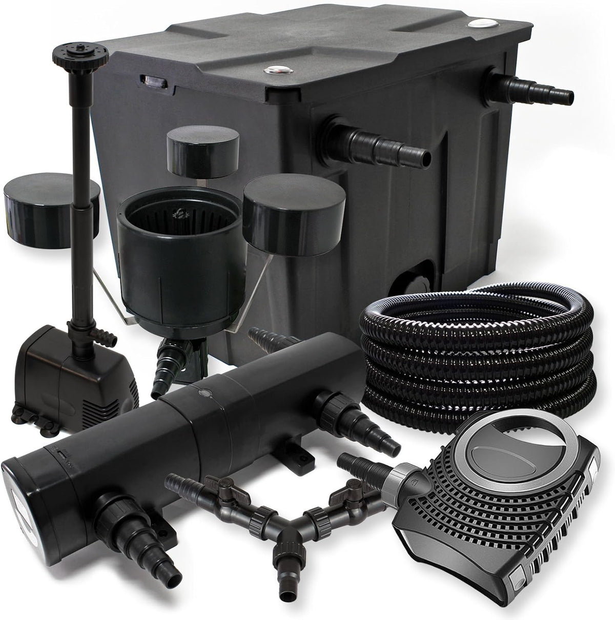 Filterset vijvers 12.000 l UVC 24W NEO8000 pomp 70 W slang 25 m skimmer CSP250