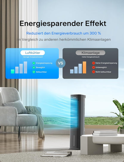 Pelonis Verdampingskoeler met afstandsbediening, 3-in-1 draagbare luchtkoeler, ventilator, luchtbevochtiger en automatische oscillatie, 3 standen, timer, 7 uur, 2 koelpads voor thuis en op kantoor