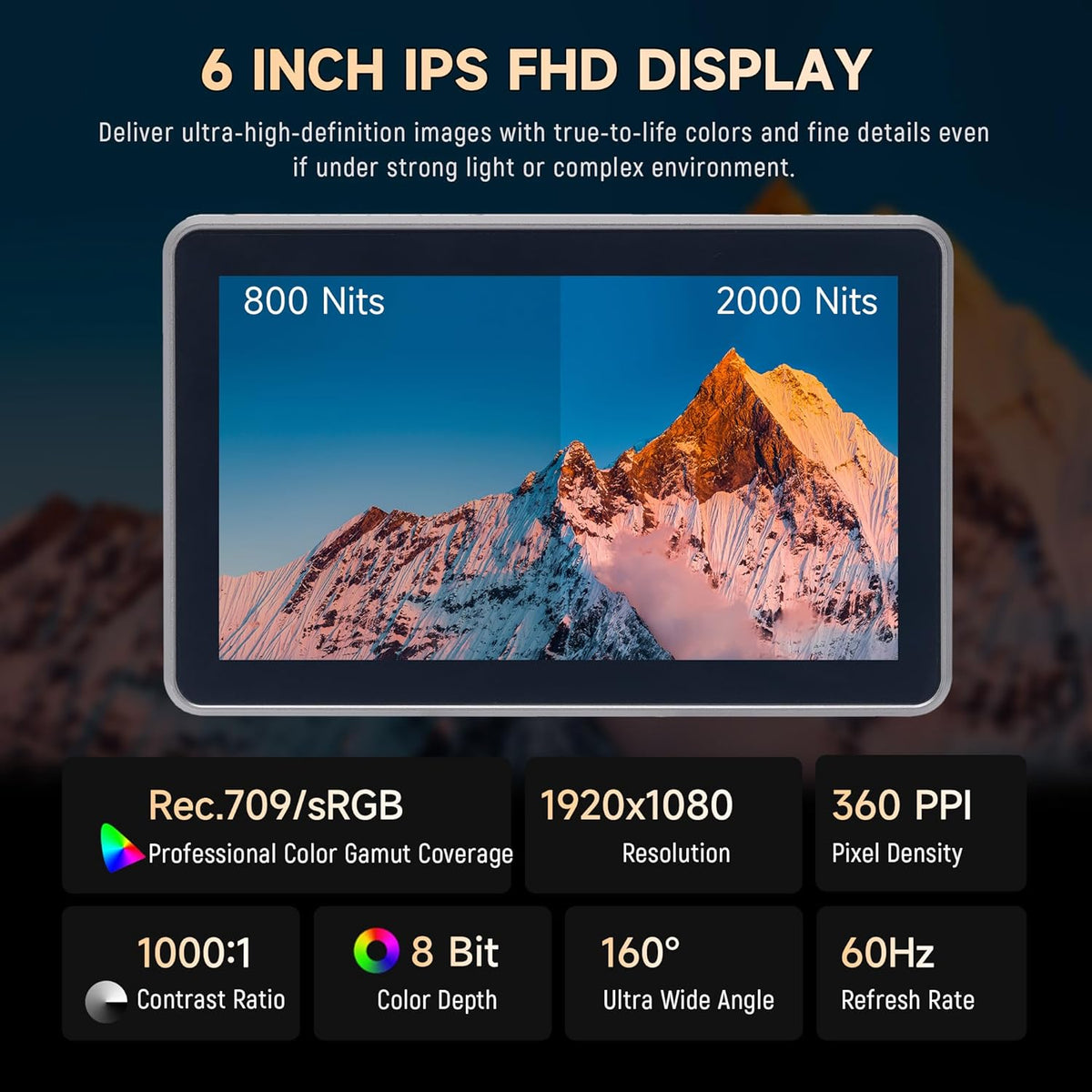 VILTROX DC-X2 Touchscreen Camera Field Monitor, 2000 Nits 4K HDMI Loop in/Out 6 inch DSLR Camera Video Monitor met Zonnekap Batterij, 3D Lut Volledige Golfvorm 1920X1080 HD IPS 160° Brede Kijkhoek