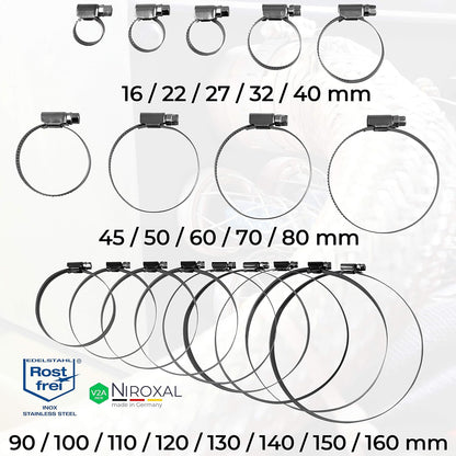 50 stuks slangklemmen met wormaandrijving van roestvrij staal W4 V2A RVS spanbereik Ø 150-170mm = 15-17cm bandbreedte 12-mm roestvrije slangbinder slangklemmen schroefklemmen bandklem DIN-3017