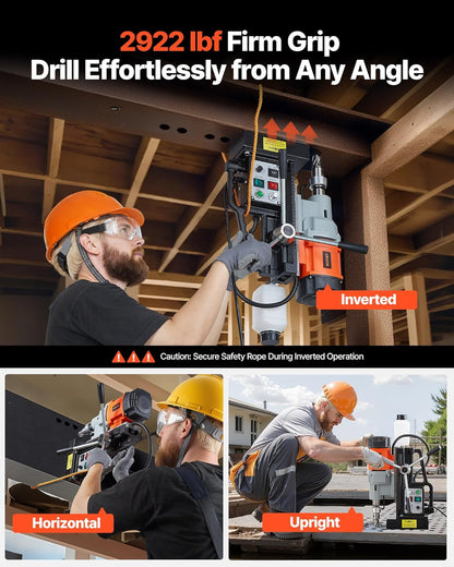 VEVOR Magnetic Drill 1550 W, Drill Diameter 60 mm, Power 13000 N, Stroke Max 200 mm, with Morse Gel, Adjustable Speed, Column Drill for Metal Surfaces, DIY