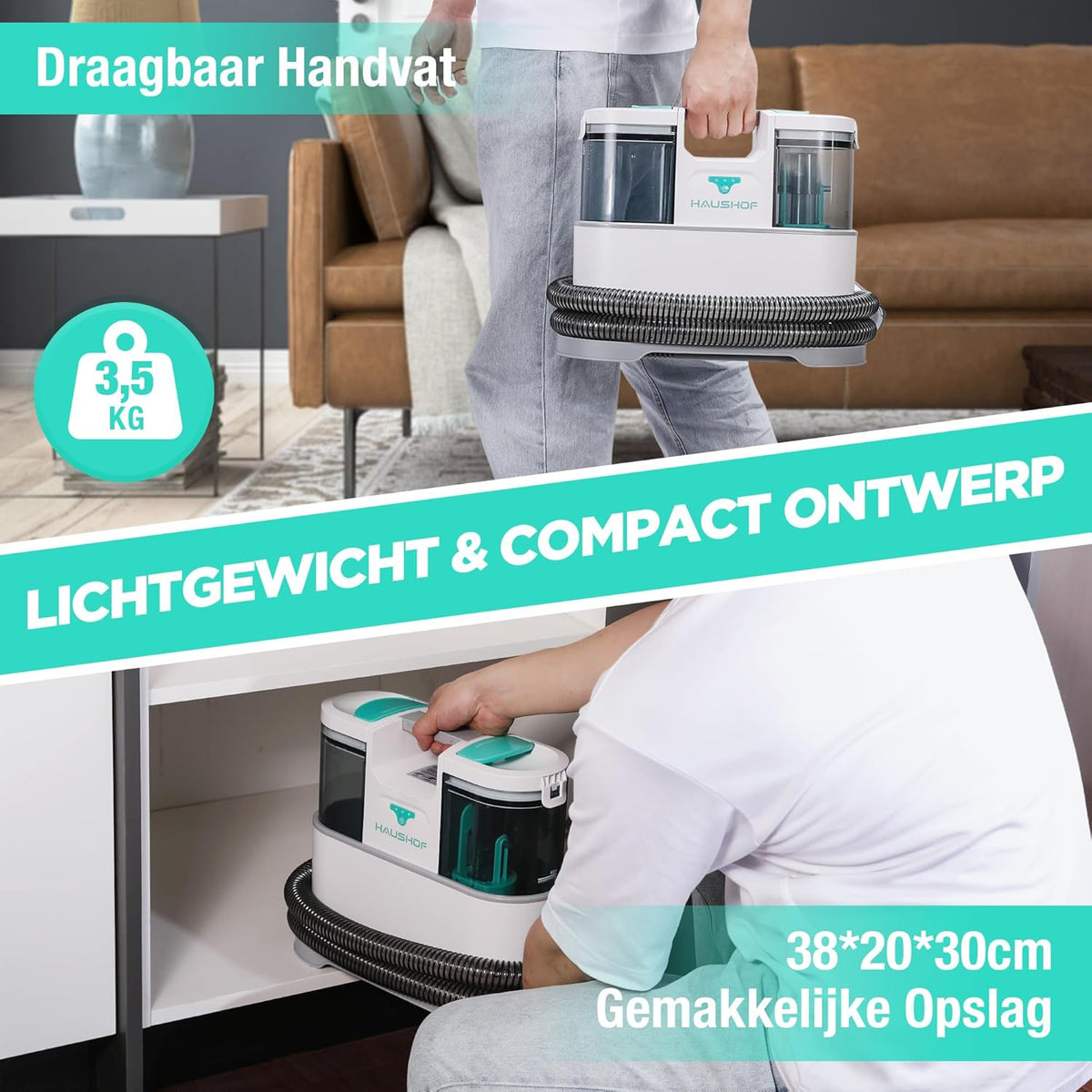 Draadloze Tapijtreiniger – Waszuiger – Vlekkenreiniger – Stoffen Reiniger – Stofzuiger – 12000 Pa Zuigkracht – Draagbaar & Stil 75dB