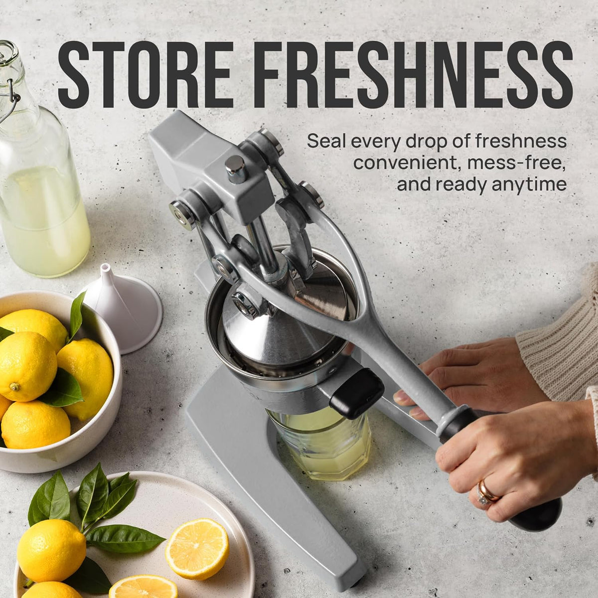 Zulay Kitchen Gietijzeren citruspers, gemakkelijk te reinigen, duurzaam, professionele citruspers van roestvrij staal, handmatige citroenpers en oranje (grijs)