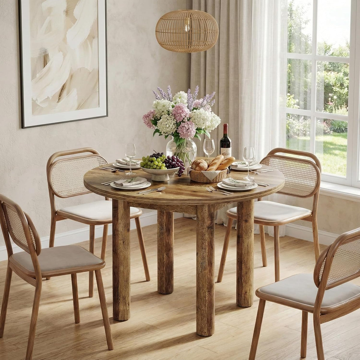 Ronde Eettafel – Eettafel Rond – Keukentafel – Houten Tafel – Eettafel Voor 4 Personen – 100 cm Diameter – Hoogwaardig MDF Bruin - QUORE