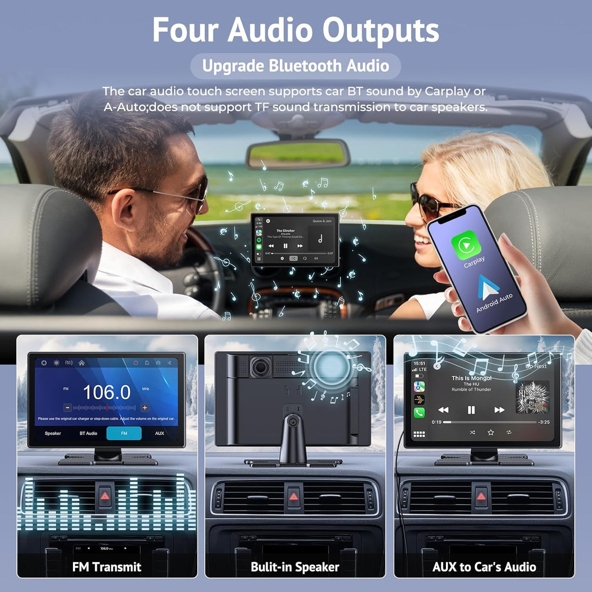 CarPlay Draagbaar autoscherm, IPS HD, 9 inch, draadloos CarPlay en Android Auto Touchscreen met SuperLink camera, 4K achteruitrijcamera, 1080p gesp opname