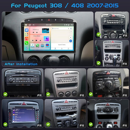 4+128G autoradio voor Peugeot 308/408 2007-2015 Android 15 met 9'' In-Cell-scherm ondersteuning Wireless Carplay en Android Auto Mirror Link Radio FM/RDS GPS WIFI BT SWC