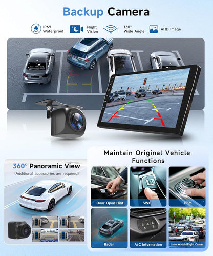 Autoradio – Inbouwradio – Multimedia Systeem – Navigatiesysteem – Touchscreen Radio – 9 Inch IPS-scherm – Draadloze CarPlay & Android Auto – HD Achteruitrijcamera met Nachtzicht