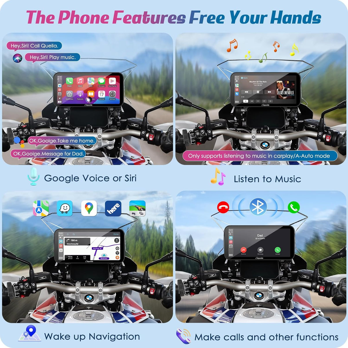 Carpuride W603B voor BMW R1200GS R1250GS S1000XR Motorfiets Carplay Scherm Waterdicht 6.3 Inch Touchscreen GPS Navigatie Carplay/Android Auto Draagbare voor Motorfiets