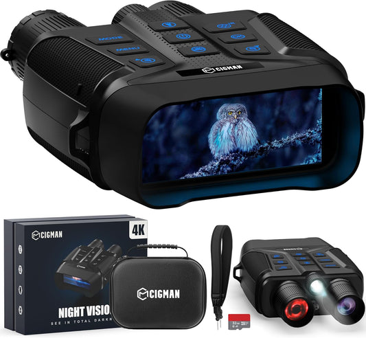 CIGMAN HD nachtzichtbril voor volwassenen, digitale infrarood nachtzichtkijkers met 1080P display, 5000mAh oplaadbare batterij, f/1.0 HD-camera, 5x digitale zoom voor jagen, observeren, vogels kijken