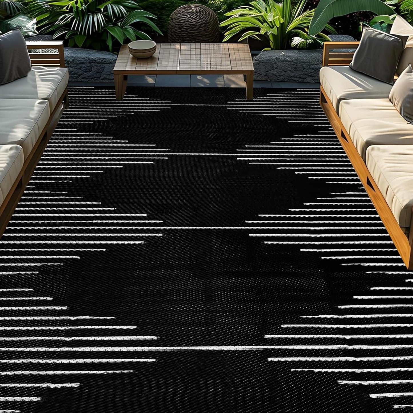 Buiten Vloerkleed - Buitenkleden - Buitentapijt - Opvouwbaar - UV-bestendig - Waterdicht - Buitenmatten - voor Buiten - Balkon - Strand - Picknick -Terras - Rechthoekig - 180 x 270 cm - Zwart