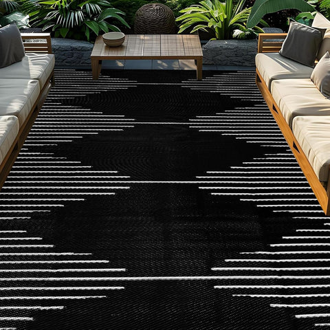 Buiten Vloerkleed - Buitenkleden - Buitentapijt - Opvouwbaar - UV-bestendig - Waterdicht - Buitenmatten - voor Buiten - Balkon - Strand - Picknick -Terras - Rechthoekig - 270 x 365 cm - Zwart