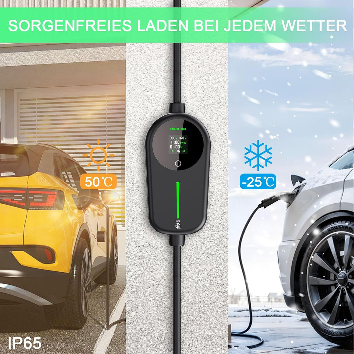 Wallbox 11 KW met app en KWH-laadbegrenzing, 3-fasig 6-16A type 2 oplaadkabel CEE-stekker