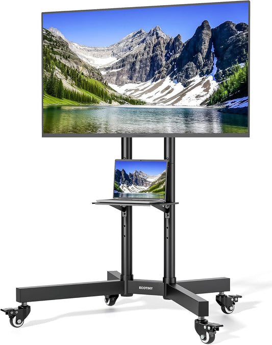 Tv-standaard, oprolbaar, voor 32-85 inch plasma/LCD/led-tv's tot 70 kg, mobiele tv-standaard met wieltjes met tablet, tv-standaard, in hoogte verstelbaar, max. VESA 600 x 400 mm