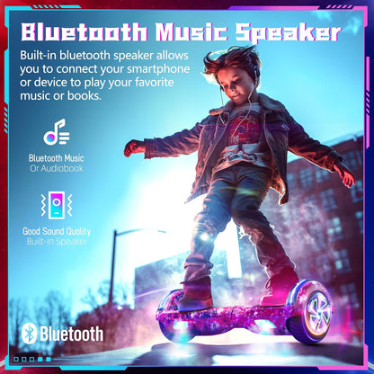 Hoverboard voor kinderen van 6 tot 12 jaar, met geïntegreerde bluetooth-luidspreker en 6,5 inch wielen met kleurrijke lichten, veilige zelfbalancerende scooter, cadeau voor kinderen