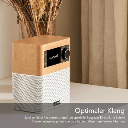 sonoro Stream internetradio met Bluetooth (FM, WLAN, Spotify, Deezer, spatwaterdicht) esdoorn/wit
