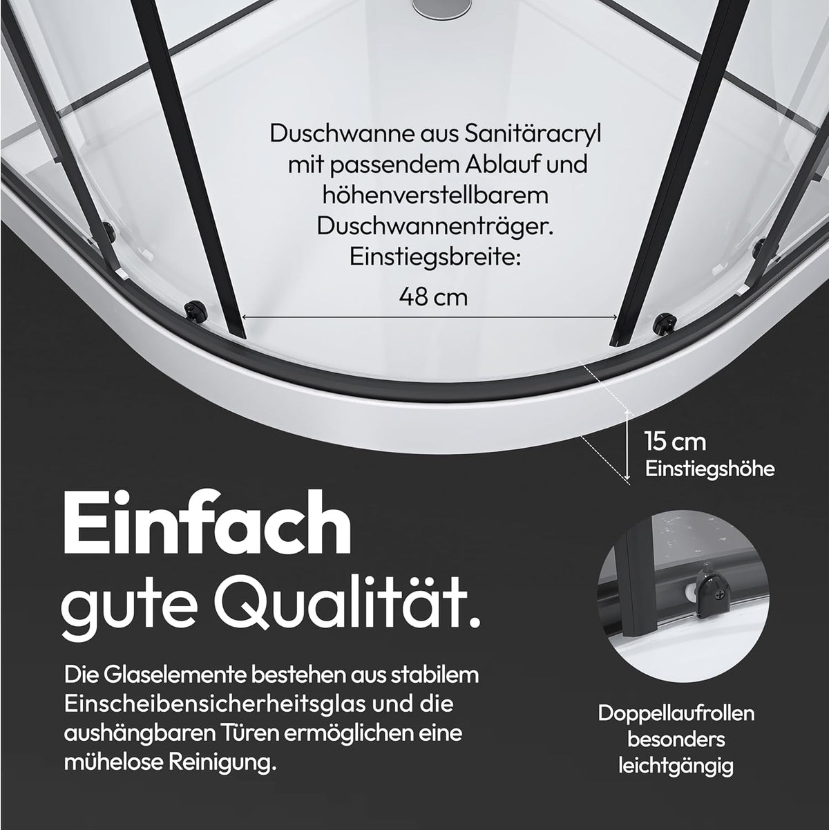 Complete douchecabine – Ronde douchecabine – Douchecabine met instap – Douchecabine compleet – Hoekdouche – 85x85x200 cm – 5 mm veiligheidsglas met matzwarte aluminium profielen