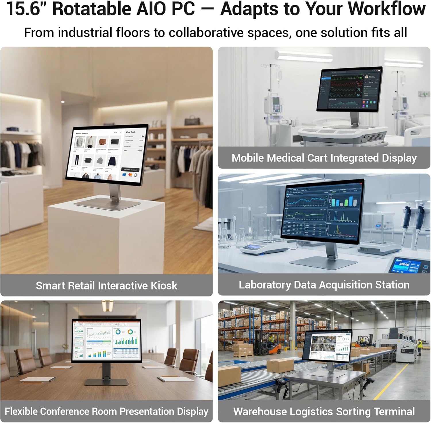 Alder Lake N100 Win 11 Pro All-in-One Desktop Computer 8GB RAM + 128GB ROM Desktop Computer, 15.6-Inch Touchscreen, FHD Display, Ultra-Thin Aluminum Alloy FHD Display - QUORE