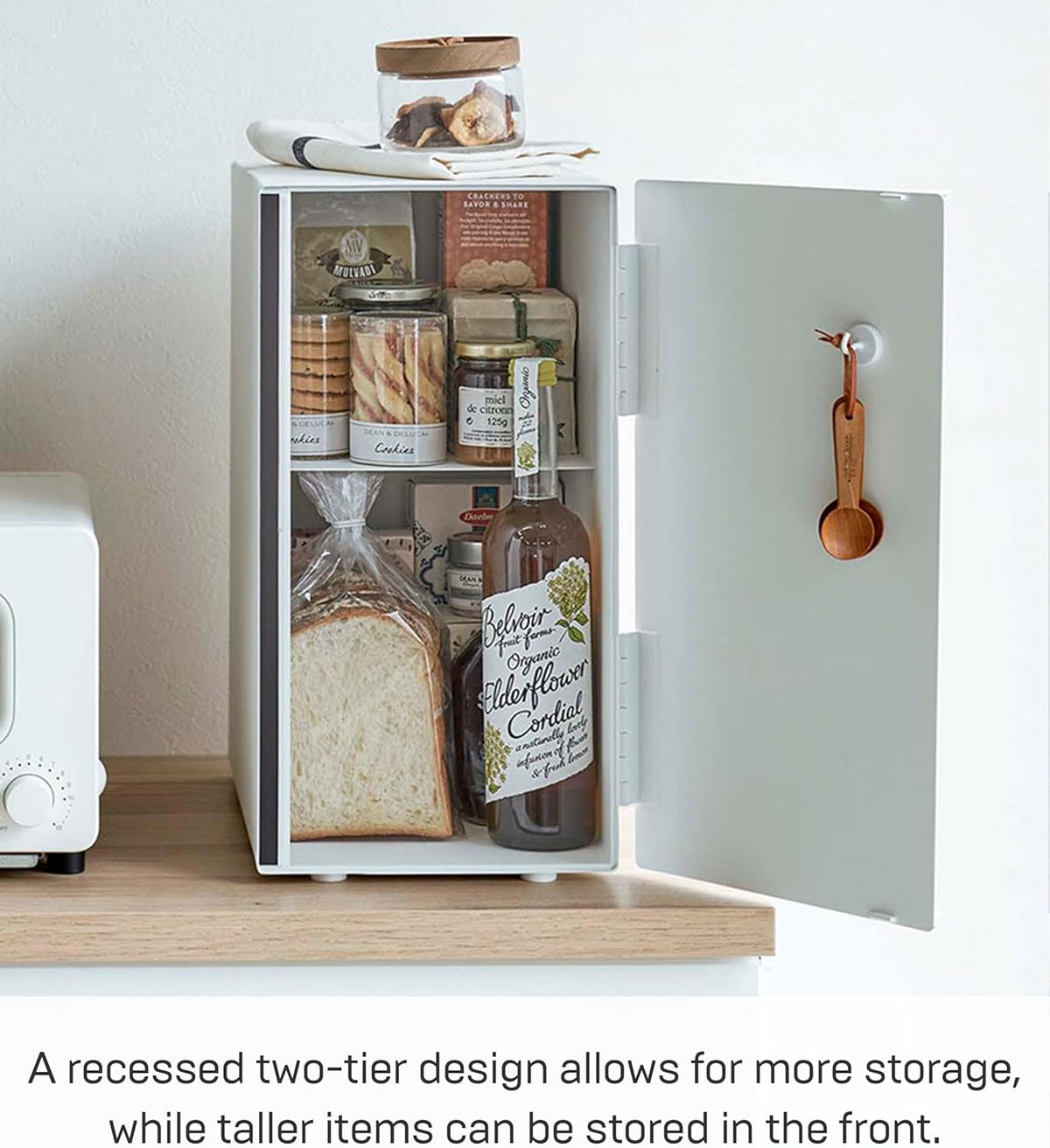 Yamazaki 5682 TOSCA Bread Case Tall, white, Steel/Wood, 22 x 36 x 41 cm