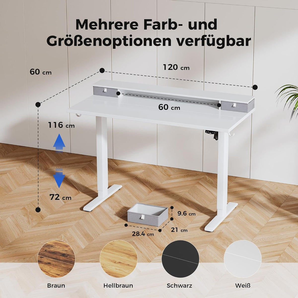 Agilestic Height Adjustable Desk with Two Drawers, 120 x 60 cm, Electric Computer Table with Memory Function, Office and Home Desk, White - QUORE