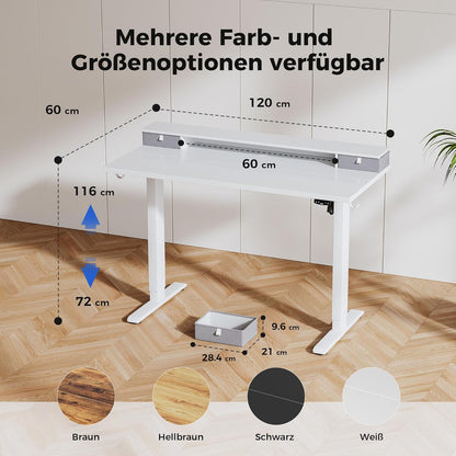 Agilestic Height Adjustable Desk with Two Drawers, 120 x 60 cm, Electric Computer Table with Memory Function, Office and Home Desk, White - QUORE