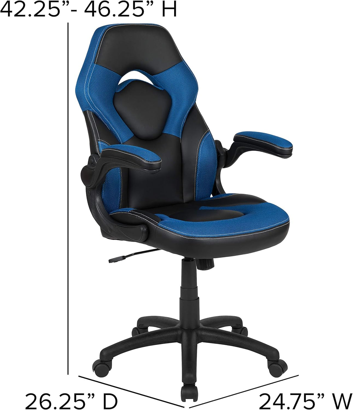 Flash Furniture X10 Gamingstoel, ergonomische bureaustoel voor pc- en gaming-setups, verstelbare gamerstoel met rugsteun, LeatherSoft, blauw/zwart - QUORE