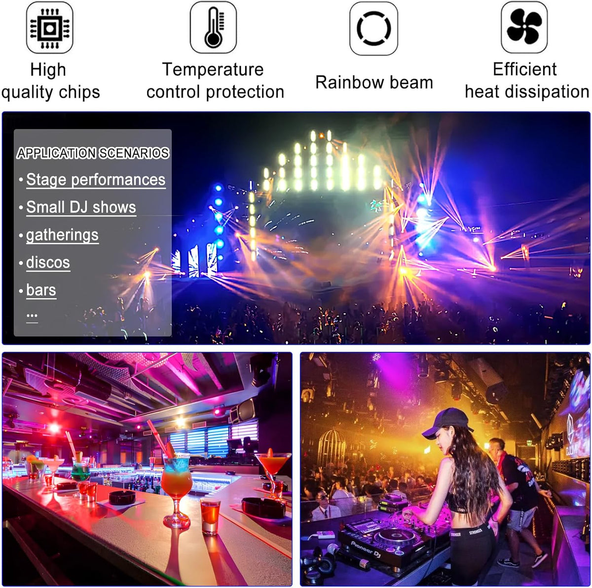 Podiumverlichting met bewegende kop, led-DJ-lampen met DMX512-controller, geluidsactivering, 4 stuks 12 W RGBW LED-kralen, dimmer-stroboscoopeffect