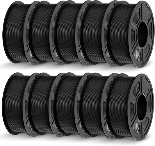 PETG filament – 3D-printerfilament – 3D printdraad – 3D printer materiaal – 3D print filament – 10 x 1,1 kg – Zwart – Maatnauwkeurigheid +/- 0,02 mm – Hoge duurzaamheid en slagvastheid