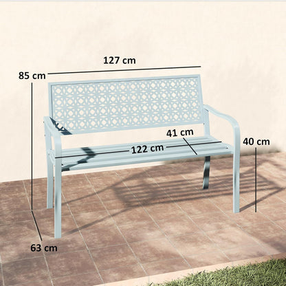 Outsunny 2-Sitzer Gartenbank, wetterfest Sitzbank, Gartenmöbel mit Rücken- & Armlehnen, Park bench 240 kg load bar, Balcony Bench for Balcony Terrasse, Garten, 127 x 63 x 85 cm, Blau - QUORE