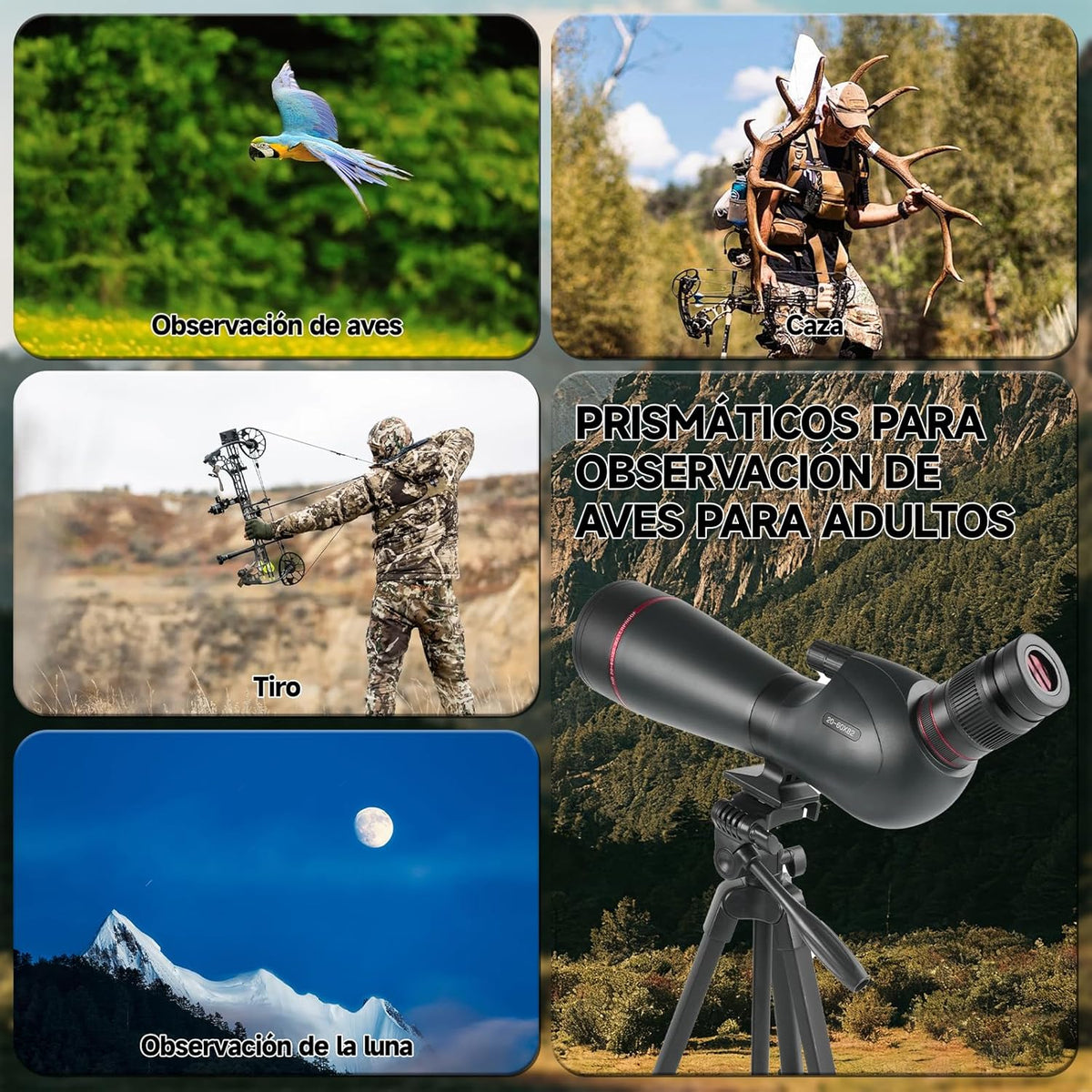 Ultra HD 20-60 x 82 telescoop, FMC-lens, BAK4-prisma, IPX7 waterdicht, met statief, tas en adapter, voor vogels spotten, wilde dieren observeren en schietoefeningen