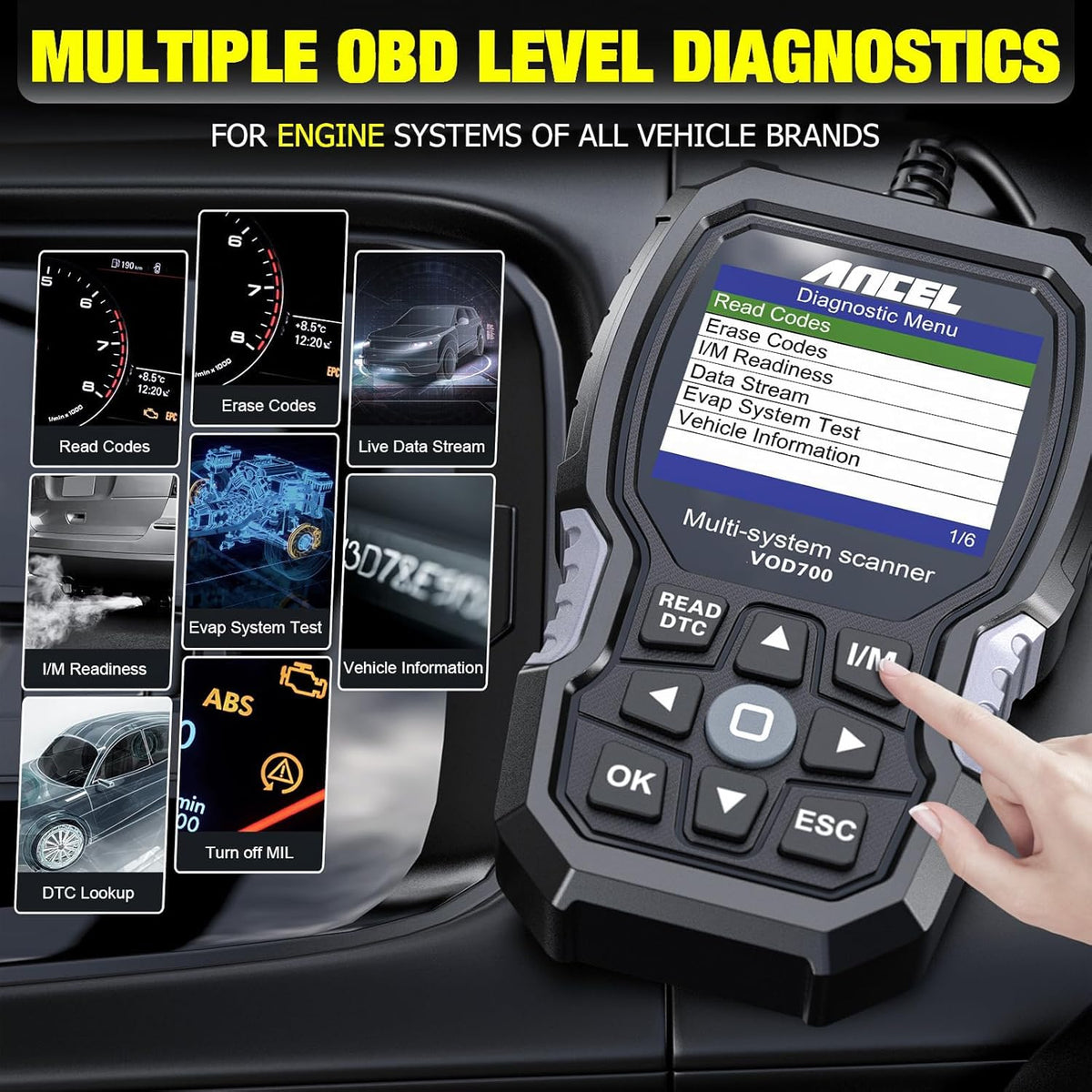 OBD2 Diagnosetool – Autoscanner – Foutcode Lezer – Diagnoseapparaat – Auto Diagnosetester – Volledige Systeemdiagnose – Gratis Levenslange Updates