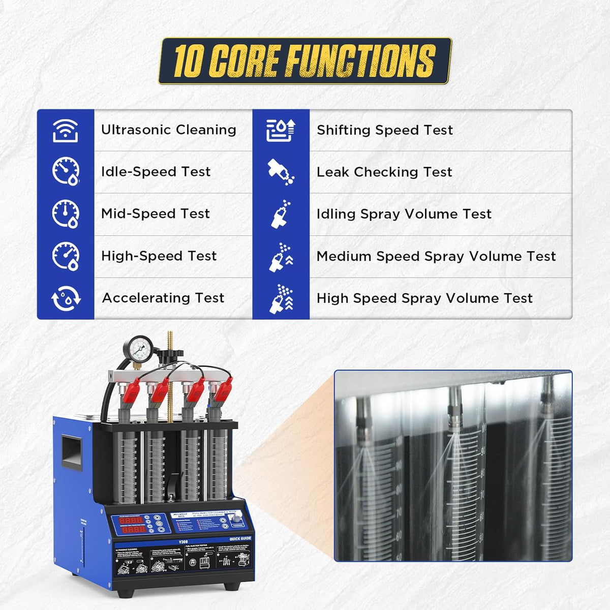 Injectiereiniger – Injector Cleaner – Brandstofsysteem Reiniger – Injector Tester – Ultrasone Reiniger – 4 Cilinders – Effectieve Koolstofverwijdering – Real-time Functietest