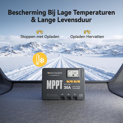 Power Queen MPPT Solar Charging Controller 12/24V 30A 900W max Bluetooth-module LCD display standaard voor LifePO4 accu compatibel met batterijen van